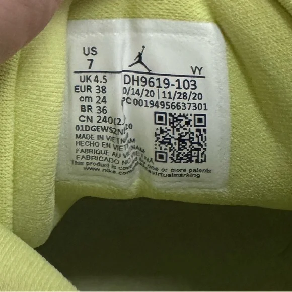 Jordan Women’s Lime Yellow and White Sneakers - Picture 5 of 5